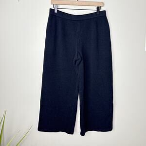 ST. JOHN Collection Black Knit Wool Blend Elastic Waist Wide Leg Pull-On Pant 14